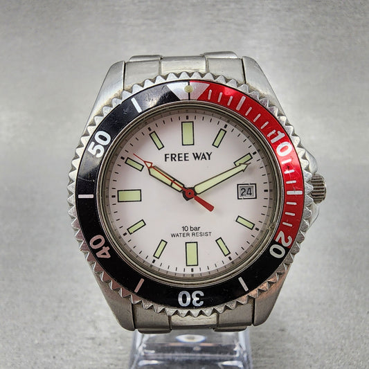 Citizen Free Way Diver Watch Men 41mm White Dial Silver Tone Coke Bezel New Batt