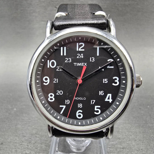 Timex Weekender Watch Men 37mm Black Dial Silver Tone Round T2N647 New Battery Q0