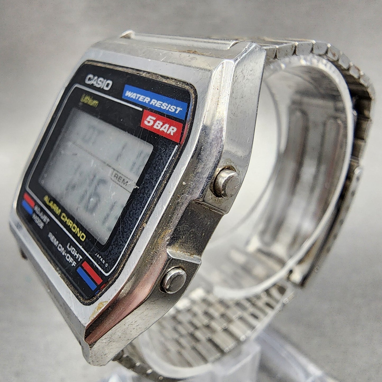 Casio W38 Watch Men 33mm LCD Silver Tone Alarm Chrono Octagon READ!!!! New Batt2