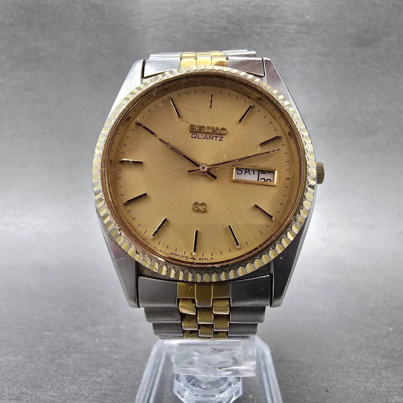 Seiko President Watch Men 35mm Gold Dial Two Tone Daydate READ! 5Y23-8A60 NewBat6