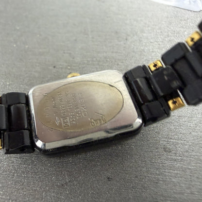 Seiko Tank Watch Women 14mm Black Dial Black & Gold Tone 2E20-5590 New Battery9