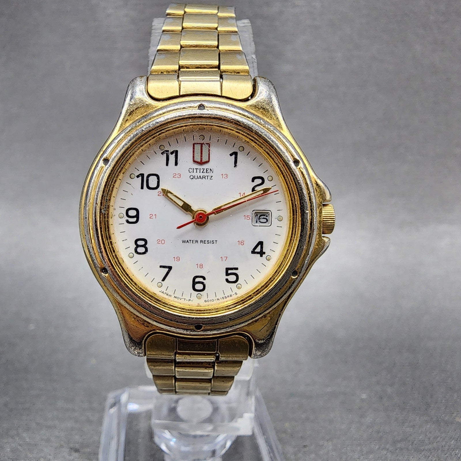Citizen Watch Women 27mm White Dial Gold Tone Date 6010S37668 New Battery ABC120