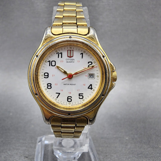Citizen Watch Women 27mm White Dial Gold Tone Date 6010S37668 New Battery ABC120