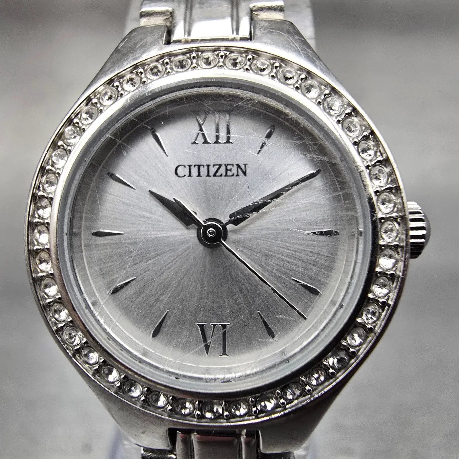 Citizen Watch Women 21mm Silver Dial Silver Tone Gemmed 5930-S101476 New Battery1
