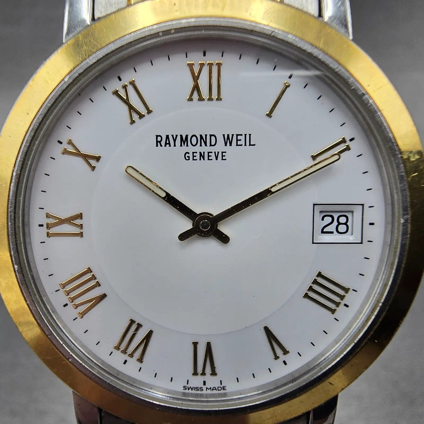 Raymond Weil Toccata Watch Men 35mm White Dial Two Tone Date Round New Battery W1
