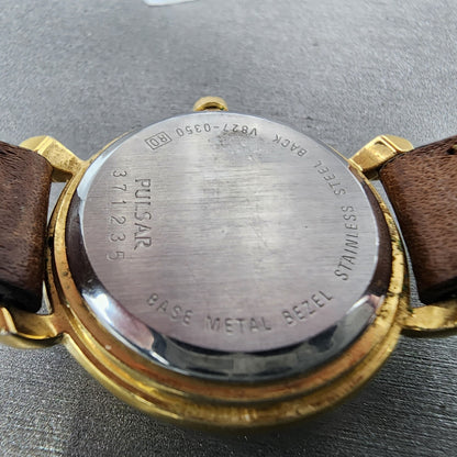 Pulsar Watch Women 29mm Cream Dial Gold Tone Date Round V821-0350 New Battery