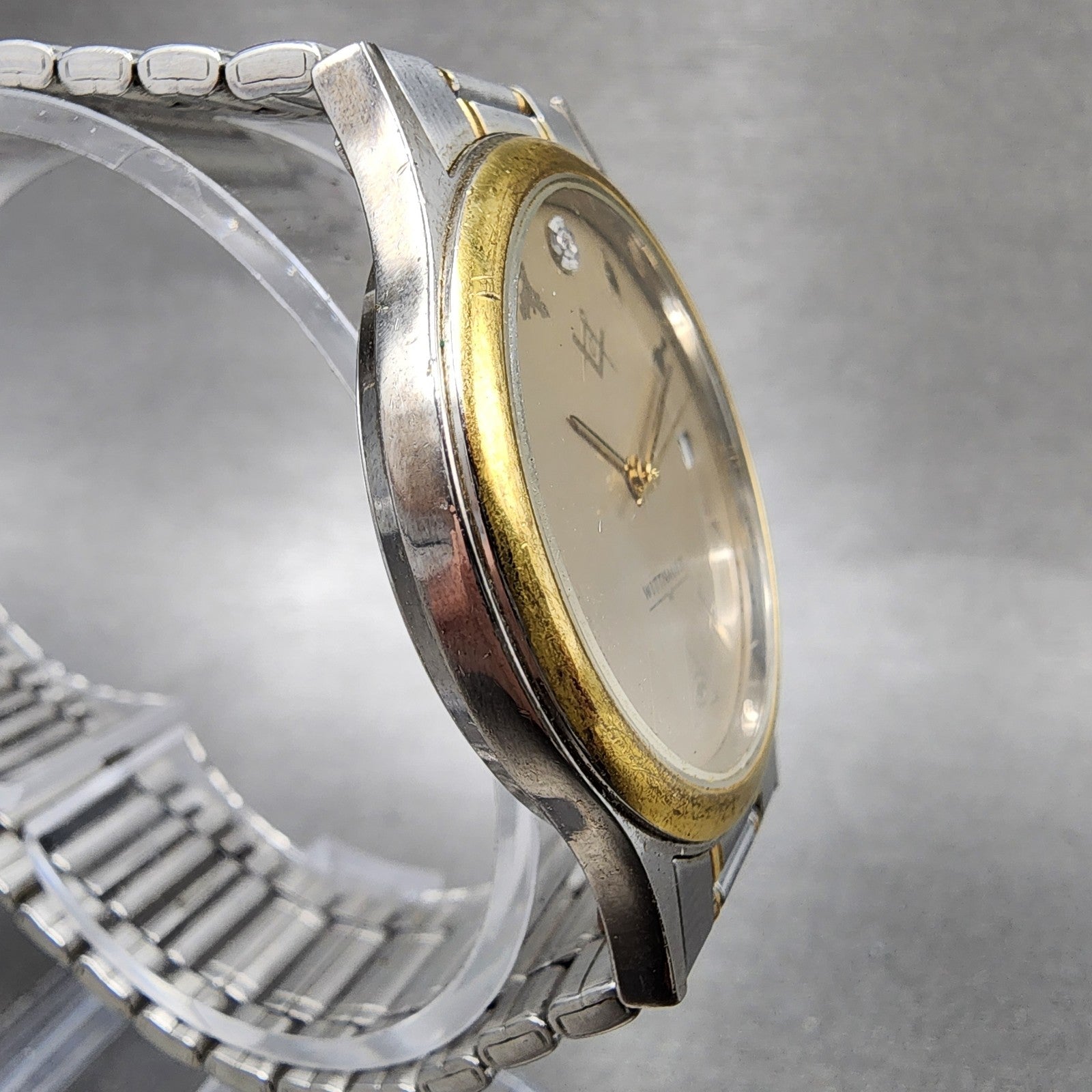 Wittnauer Masonic Watch Men 33mm Champagne Dial Two Tone Date Round New Battery3