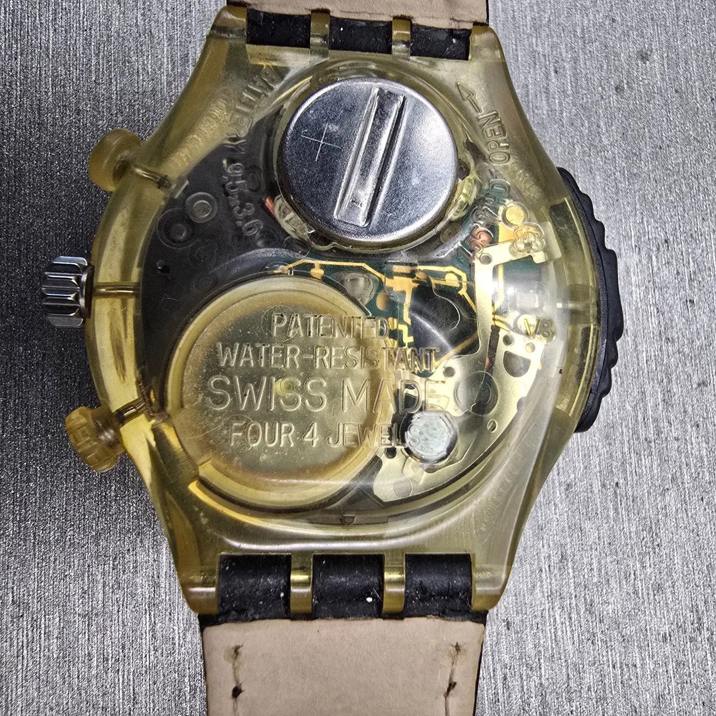 Swatch RAMONEUR Watch Men Black Dial Clear Case Chrono Alarm SOK400 New Battery10