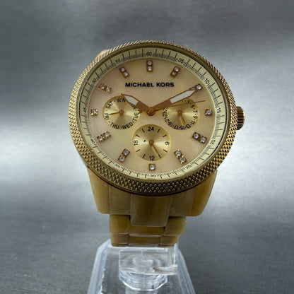 Michael Kors Jet Set Watch Women 37mm MOP Dial Cream Tone Daydate MK-5039 READ!!5