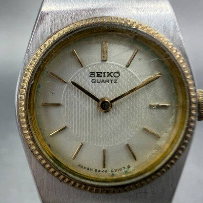 Seiko Watch Women 20mm Silver Dial Two Tone Round 5420-0059 New Battery Vintage1