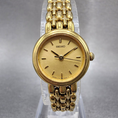 Seiko Watch Women 20mm Champagne Dial Gold Tone Round 1f210a30 New Battery0