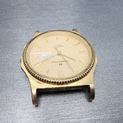 Hamilton Watch Men 32mm Gold Dial Gold Tone Daydate READ!!! 9978 New Batt4