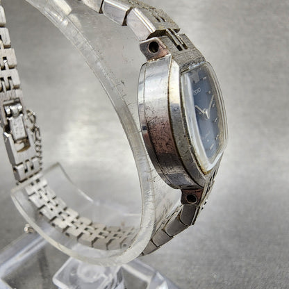 Seiko Watch Women 19mm Blue Dial Silver Tone Oval Manual 103600 Runs3