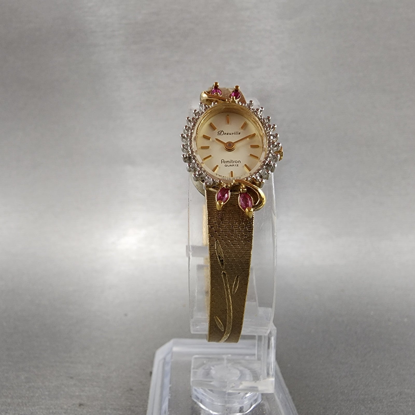 Armitron Deauville Diamond Watch Women 15mm Gold Dial Gold Tone Oval New Battery5