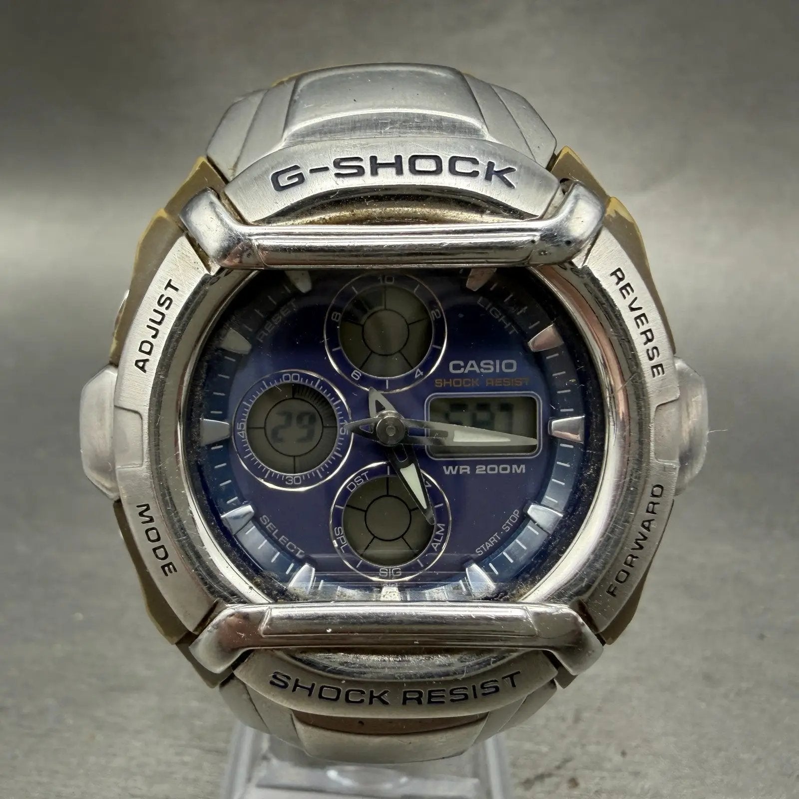 Casio G-Shock G-511 Watch Men 45mm Blue Dial Silver Alarm Chrono READ!! New Batt0