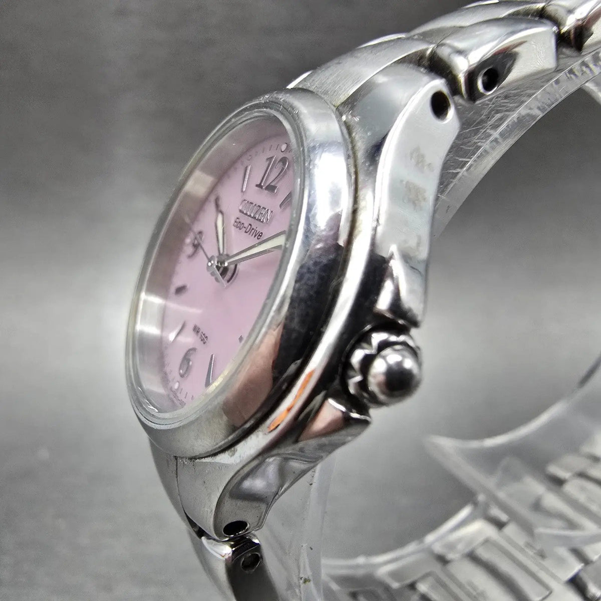 Citizen Eco-Drive Watch Women 26mm Pink Dial Silver Tone Date E011-S039941 RunsT2
