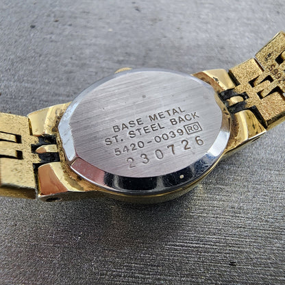 Seiko Watch Women 17mm Gold Dial Gold Tone Round 54205039 New Battery VTG ABD9