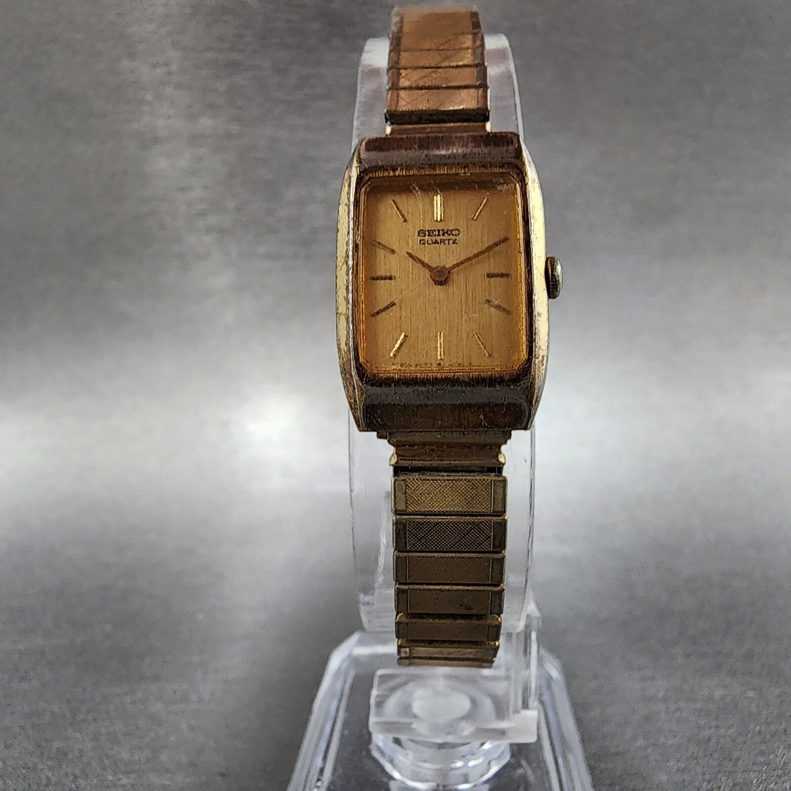 Seiko Watch Women 16mm Gold Dial Gold Tone Rectangle 2C205059 New Battery5