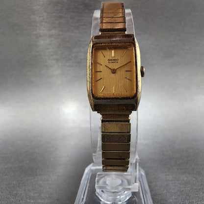Seiko Watch Women 16mm Gold Dial Gold Tone Rectangle 2C205059 New Battery5