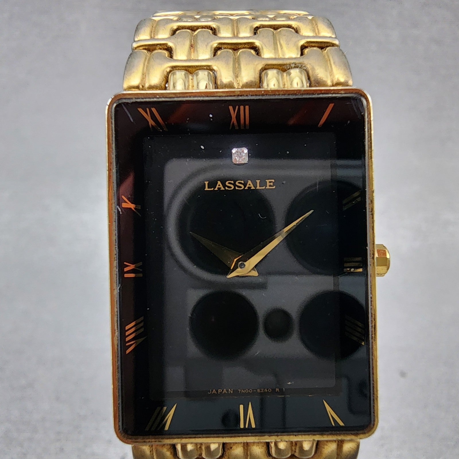 Seiko Lasselle Tank Watch Men 23mm Black Dial Gold Tone 7n005239 New Battery1