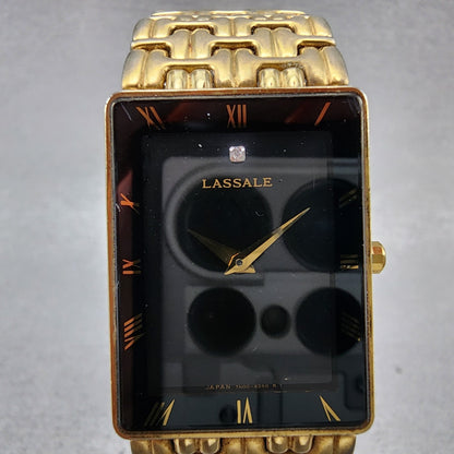 Seiko Lasselle Tank Watch Men 23mm Black Dial Gold Tone 7n005239 New Battery1