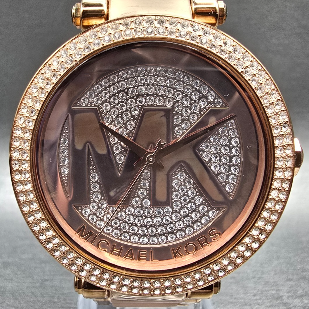 Michael Kors Parker Watch Women 39mm Rose Gold Gemmed Round MK6176 New Battery1