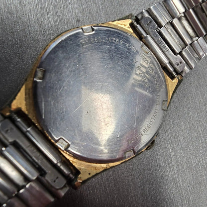 Seiko SQ Watch Men 33mm Gold Dial Gold Daydate Round 6923-7099 New Battery VTG10