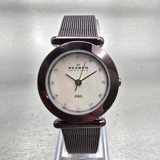 Skagen Steel Watch Women 25mm MOP Dial Dark Brown Tone Round 107SMMD New Battery0