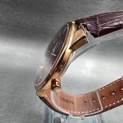 Skagen Watch Men 38mm Brown Dial Rose Gold Daydate Round 331XLRLD New Batt READ2