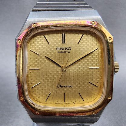 Seiko Chronos Watch Men 31mm Gold Dial Two Tone Octagon 7731-5130 New Battery