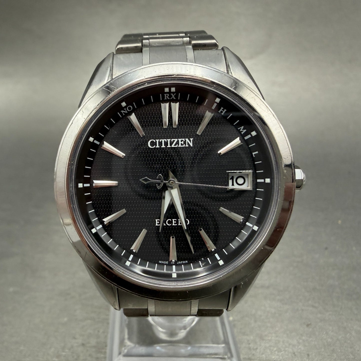 Citizen Eco-Drive Exceed Watch Men 37mm Black Dial Titanium Atomic Date READ!!!!0