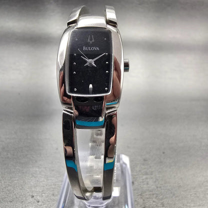 Bulova Watch Women 17mm Black Dial Silver Tone Rectangle 96T03 New Battery5