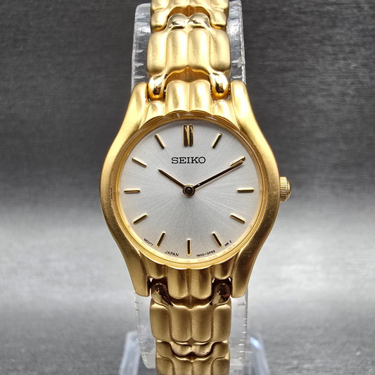Seiko Watch Women 22mm White Dial Gold Tone Round 1N00-1J10 New Battery Vintage0
