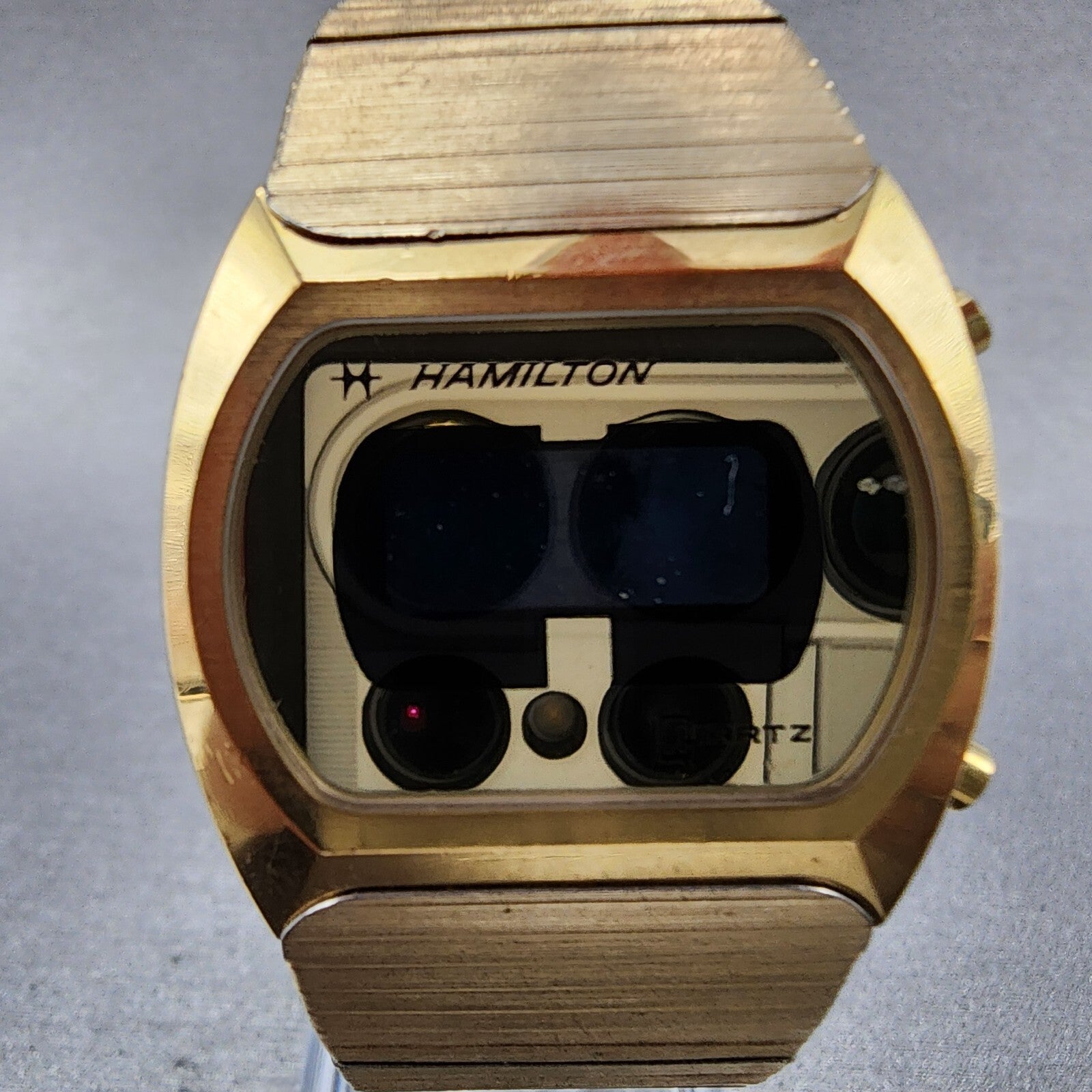 Hamilton Digital Watch Men 32mm LCD 14K Gold Plated Rectangle PARTS Vintage2