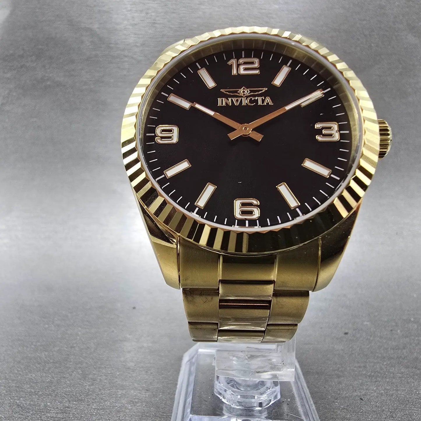 Invicta Specialty Watch Men 43mm Black Dial Gold Tone Round 4960 New Battery5