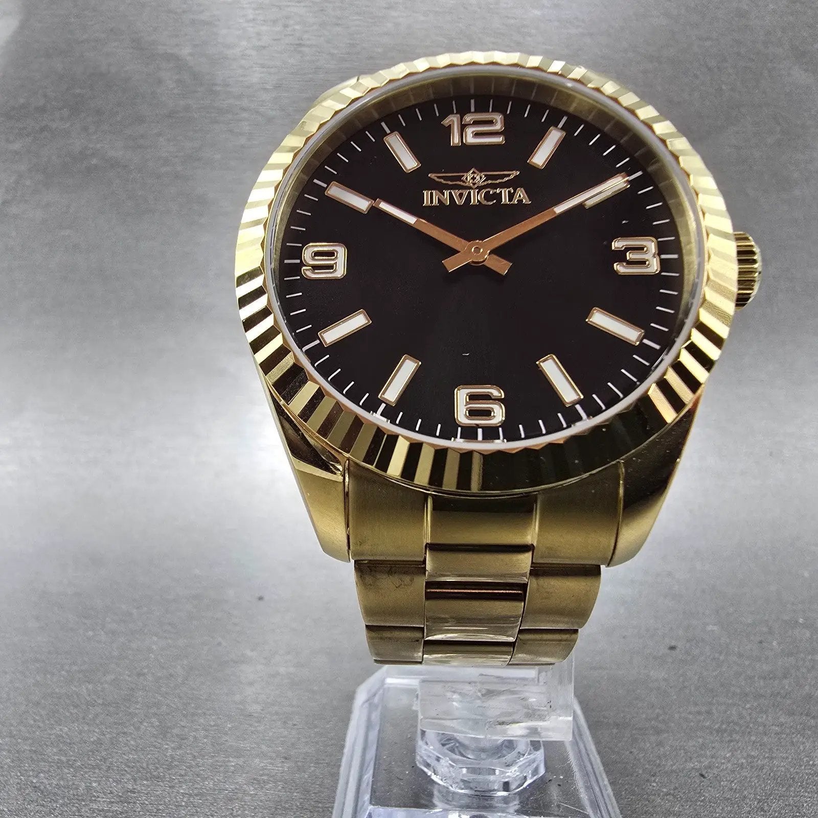 Invicta Specialty Watch Men 43mm Black Dial Gold Tone Round 4960 New Battery5
