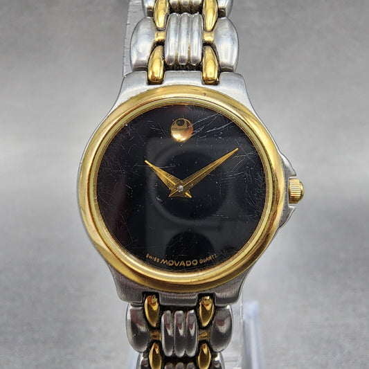 Movado Museum Watch Women 25mm Black Dial Two Tone Round 81E49836 New Battery0