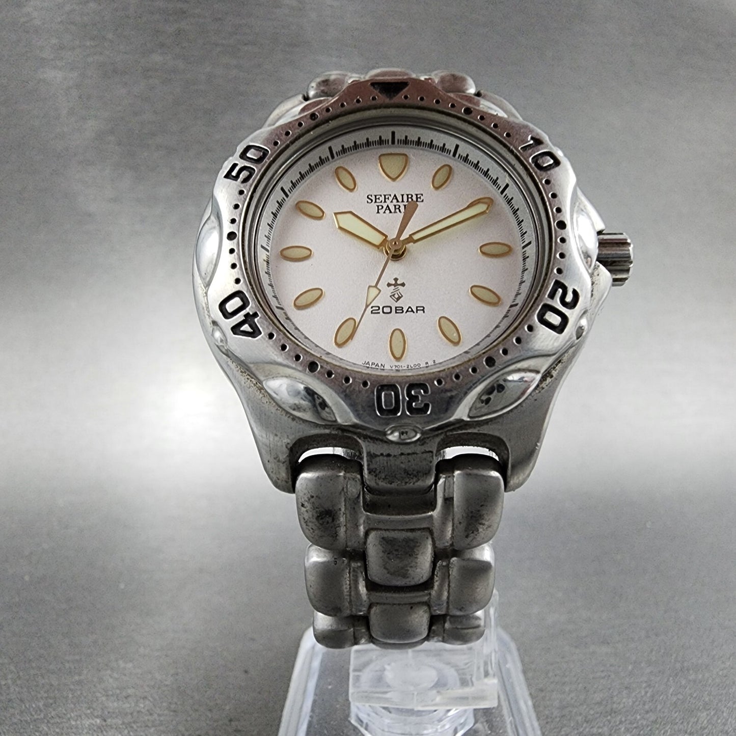 Seiko ALBA Sefaire Dive Watch Men 38mm White Dial Steel Round V7011Y50 New Batt5