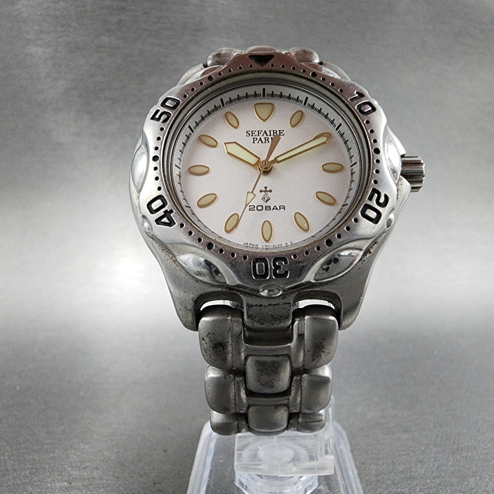 Seiko ALBA Sefaire Dive Watch Men 38mm White Dial Steel Round V7011Y50 New Batt5