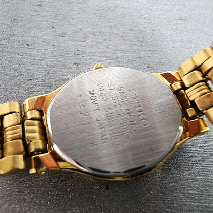 Seiko Watch Women 17mm Gold Dial Gold Tone Oval V4005581 New Battery VTG9