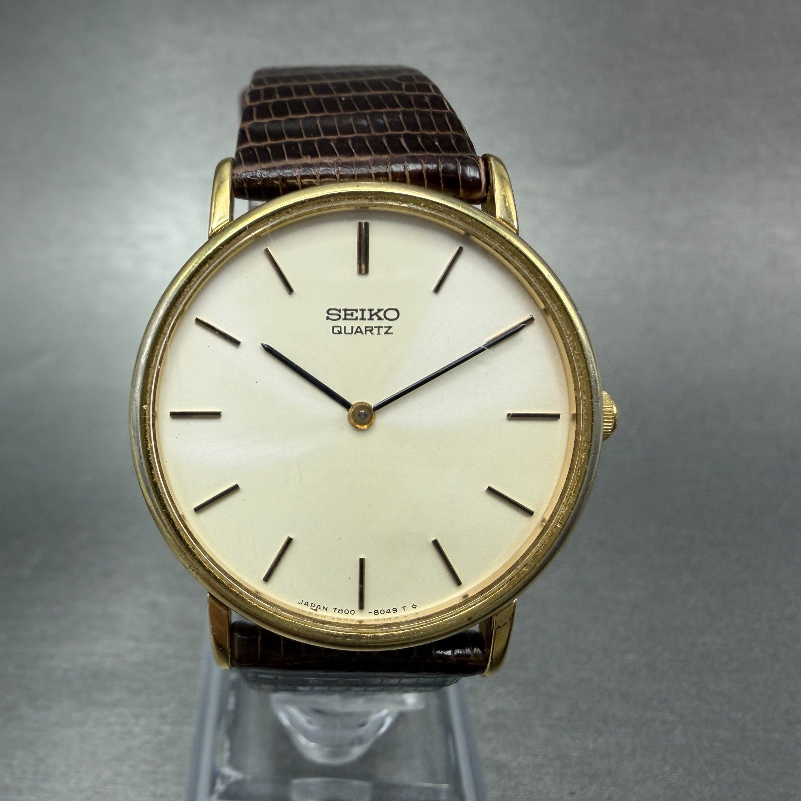 Seiko Watch Men 32mm Cream Dial Gold Tone Round 7800-8019 New Battery Vintage0