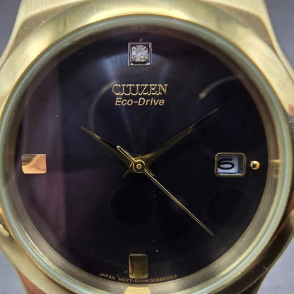 Citizen Eco-Drive Watch Men 37mm Black Dial Gold Tone Date E111-K005825 PARTS2