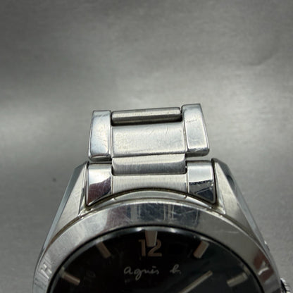 Seiko Agnes B Solar Watch Men 42mm Black Dial Steel Date Round Runs 7B52-0AJ04