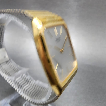 Seiko Tank Watch Men 26mm Gray Dial Gold Tone Rectangle 6530-5080 New Battery
