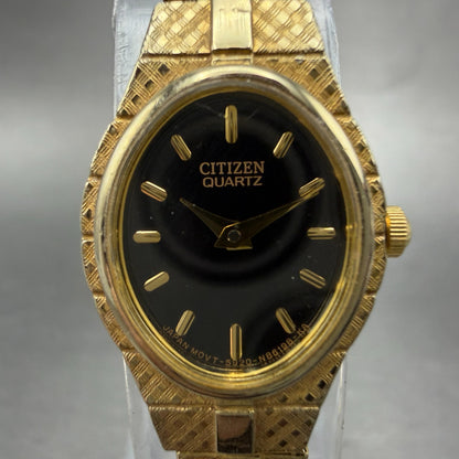 Citizen Watch Women 17mm Black Dial Gold Tone Oval 5920-S96494 New Battery VTG1