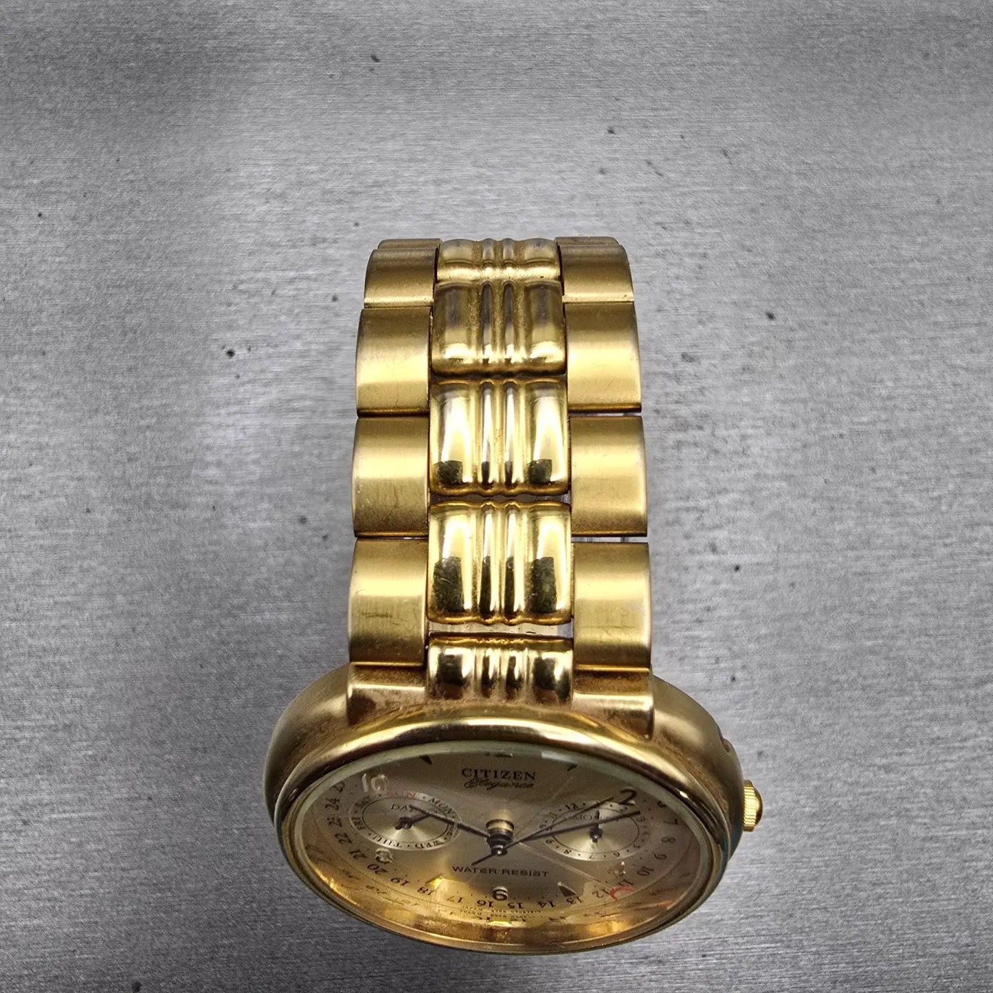 Citizen Elegance Triple Calendar Watch Men 35mm Champagne Dial Gold Tone New Bat4