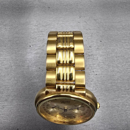 Citizen Elegance Triple Calendar Watch Men 35mm Champagne Dial Gold Tone New Bat4