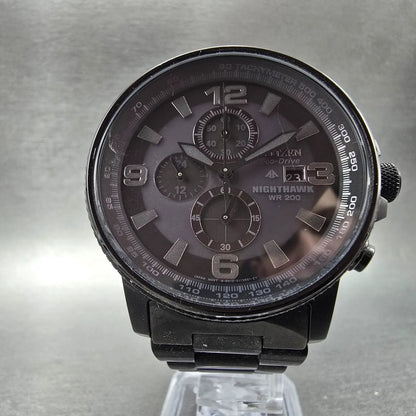 Citizen Eco-Drive Nighthawk Chronograph Watch Men 43mm Black Dial Black Runs5