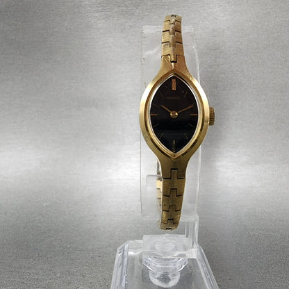 Seiko Watch Women 16mm Black Dial Gold Tone Oval Manual 11005569 Runs5