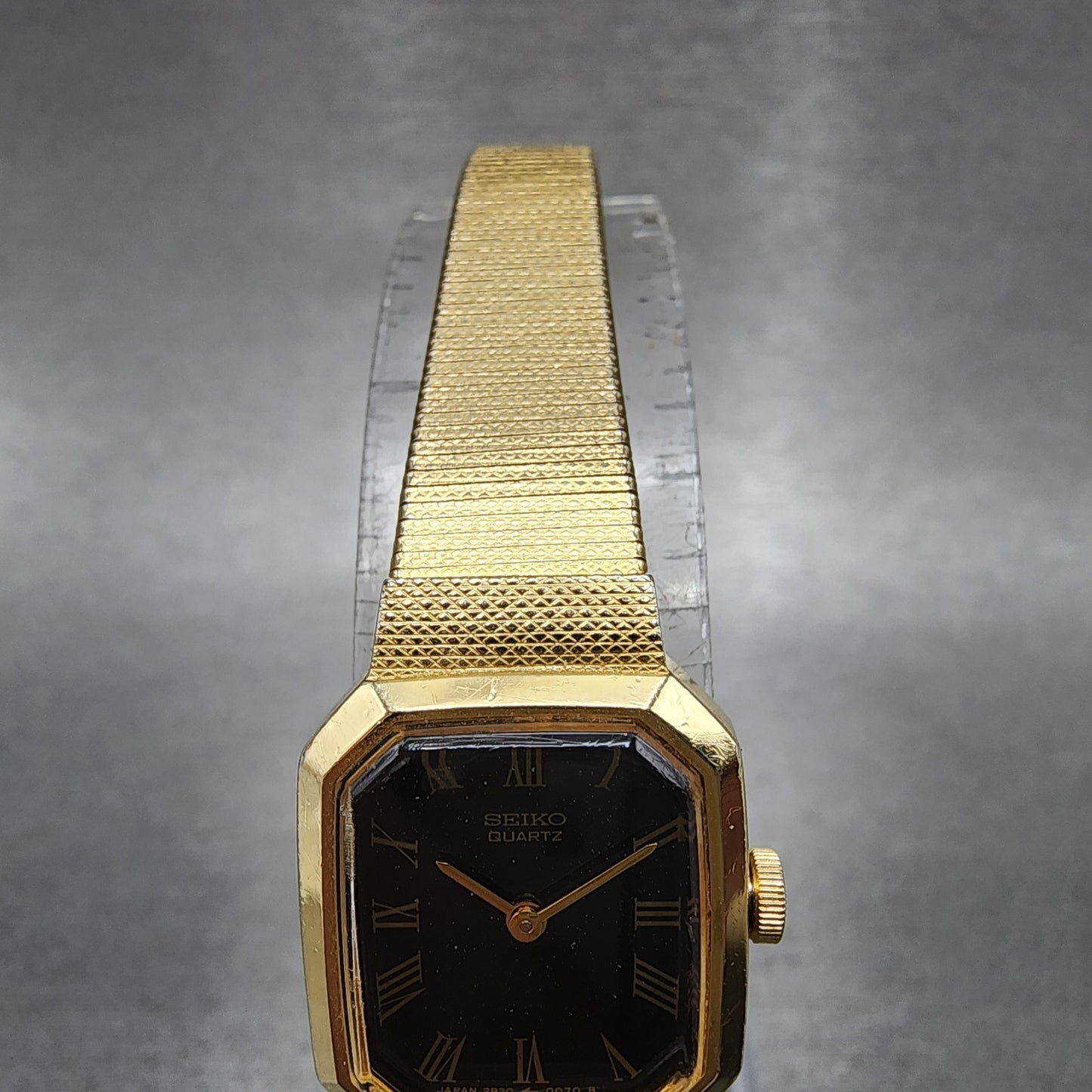 Seiko Watch Women 17mm Black Dial Gold Tone Octagon 2B205019 New Batt N9123 VTG4